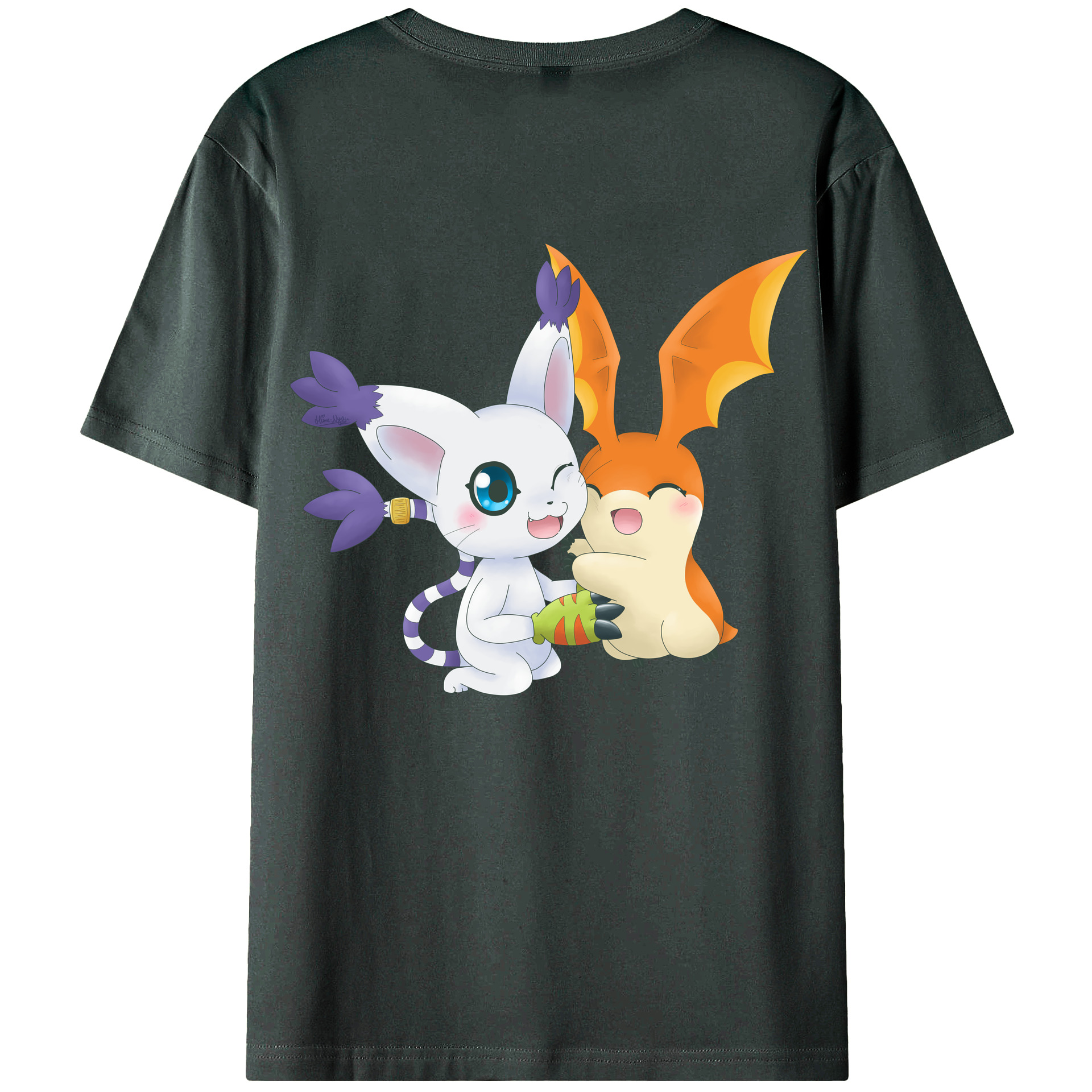 （画像用） Digimon デジタルモンスター/デジモン 綿100％ メンズ半袖Tシャツ（バックプリント） 通気性